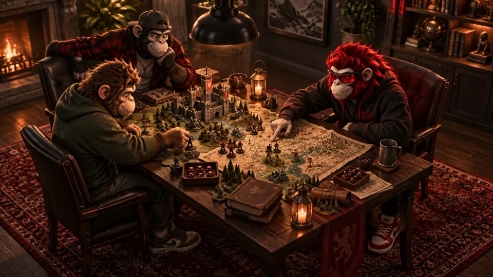 Monkey-Freunde planen an einer gemeinsamen Strategiekarte